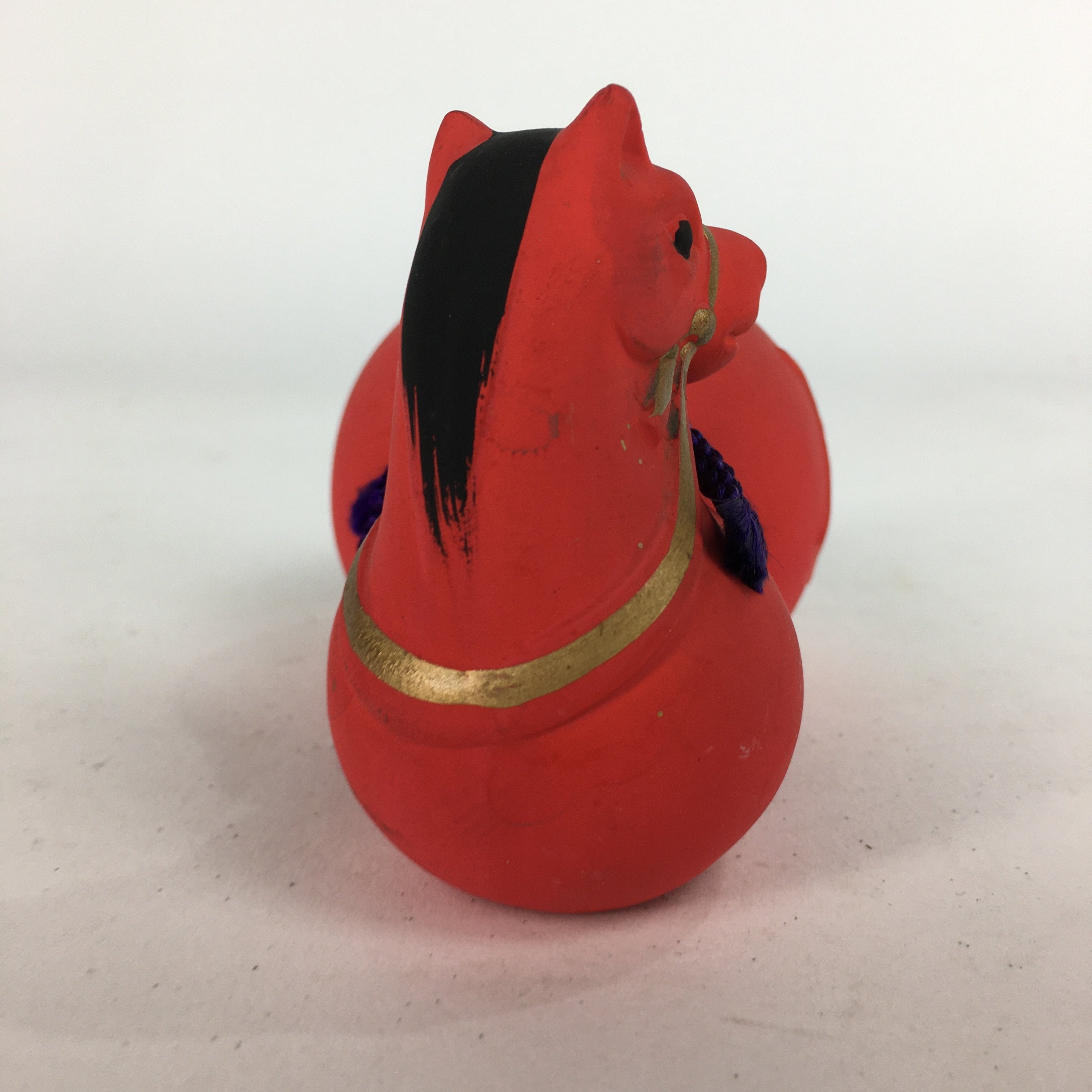 Japanese Kokeshi Doll Vtg Plaster Figurine Zodiac Horse Okimono Red KF558