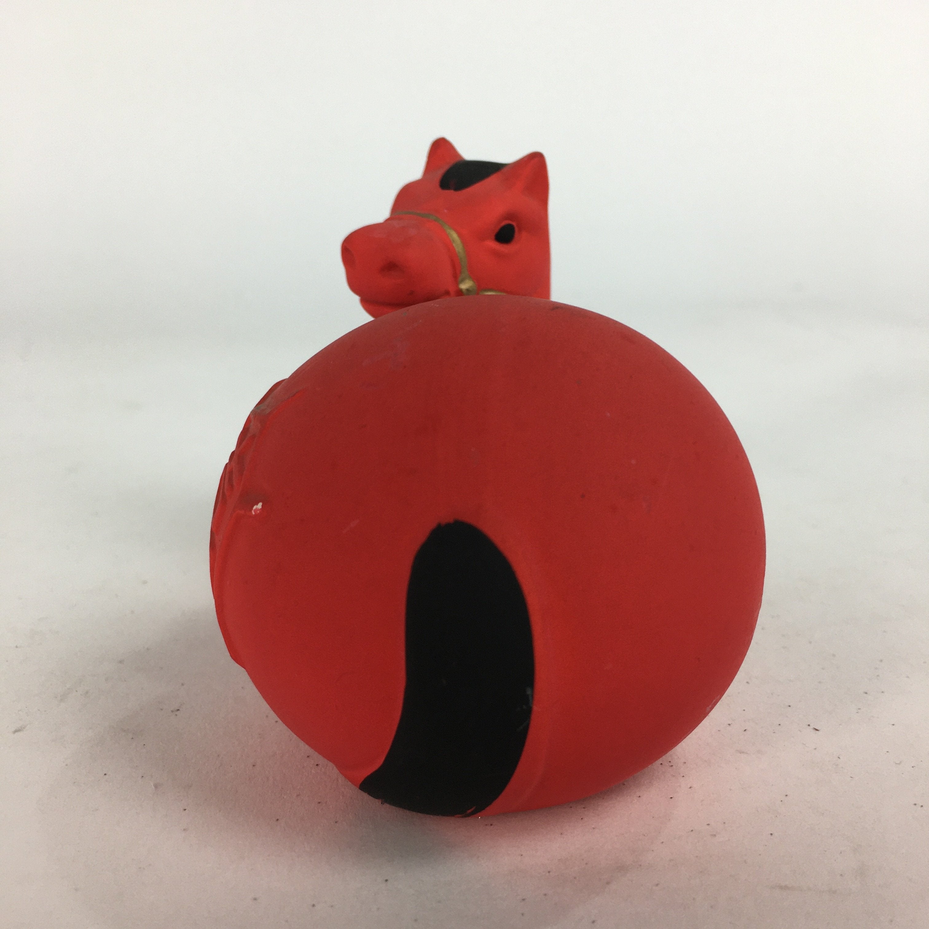 Japanese Kokeshi Doll Vtg Plaster Figurine Zodiac Horse Okimono Red KF558