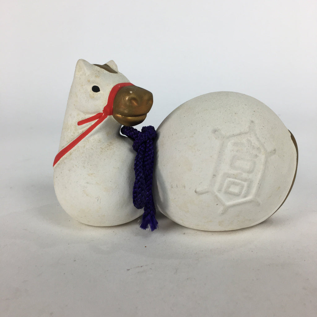 Japanese Kokeshi Doll Vtg Plaster Figurine Zodiac Horse Okimono White KF559
