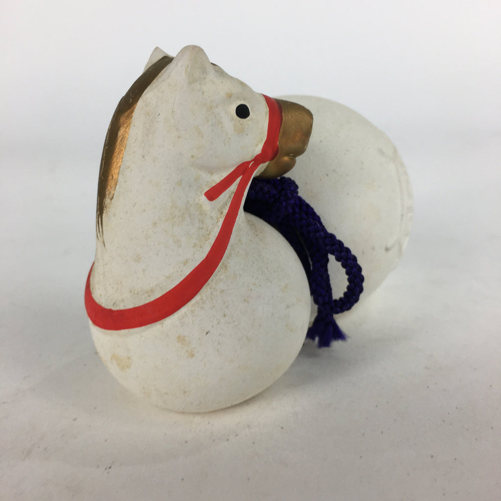 Japanese Kokeshi Doll Vtg Plaster Figurine Zodiac Horse Okimono White KF559
