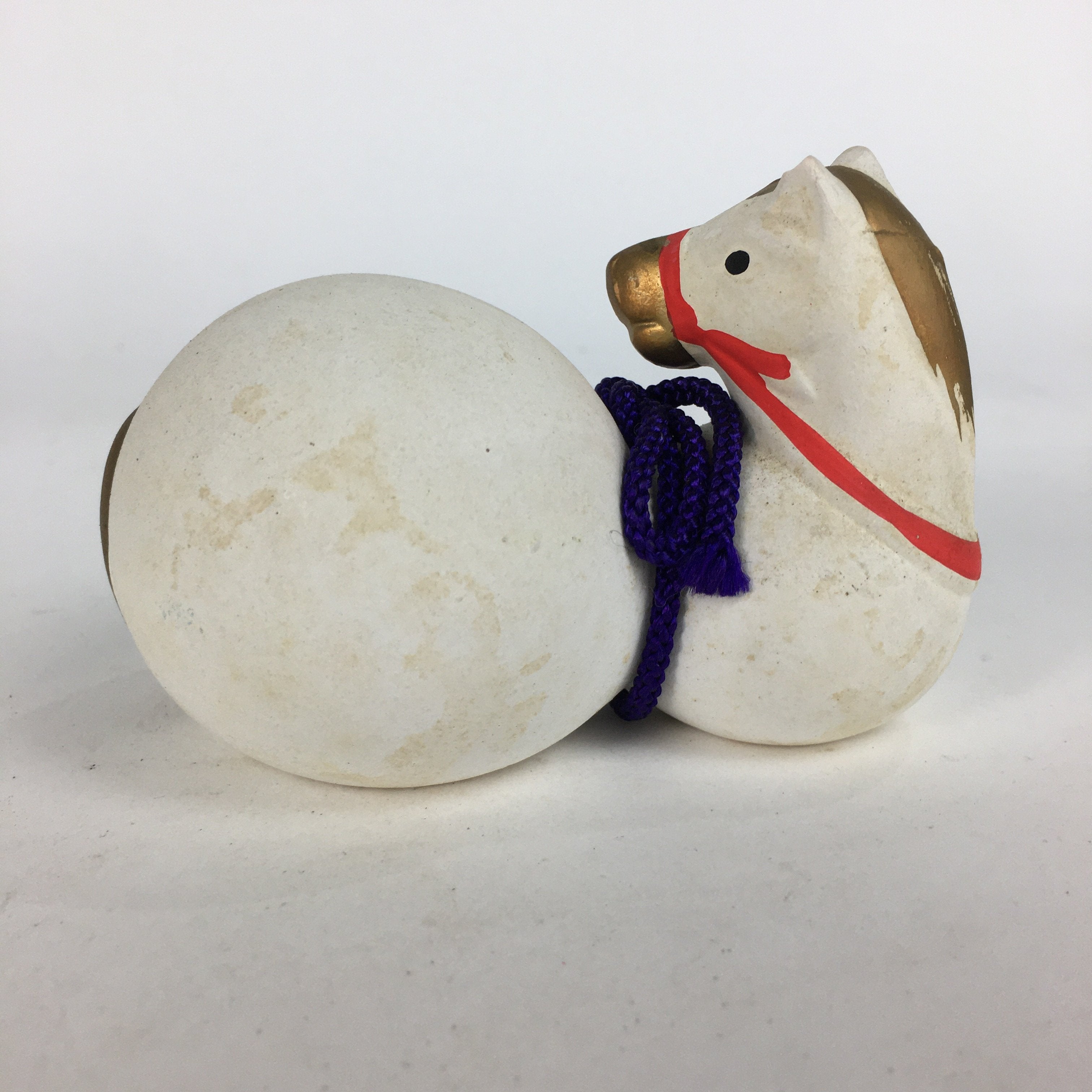 Japanese Kokeshi Doll Vtg Plaster Figurine Zodiac Horse Okimono White KF559