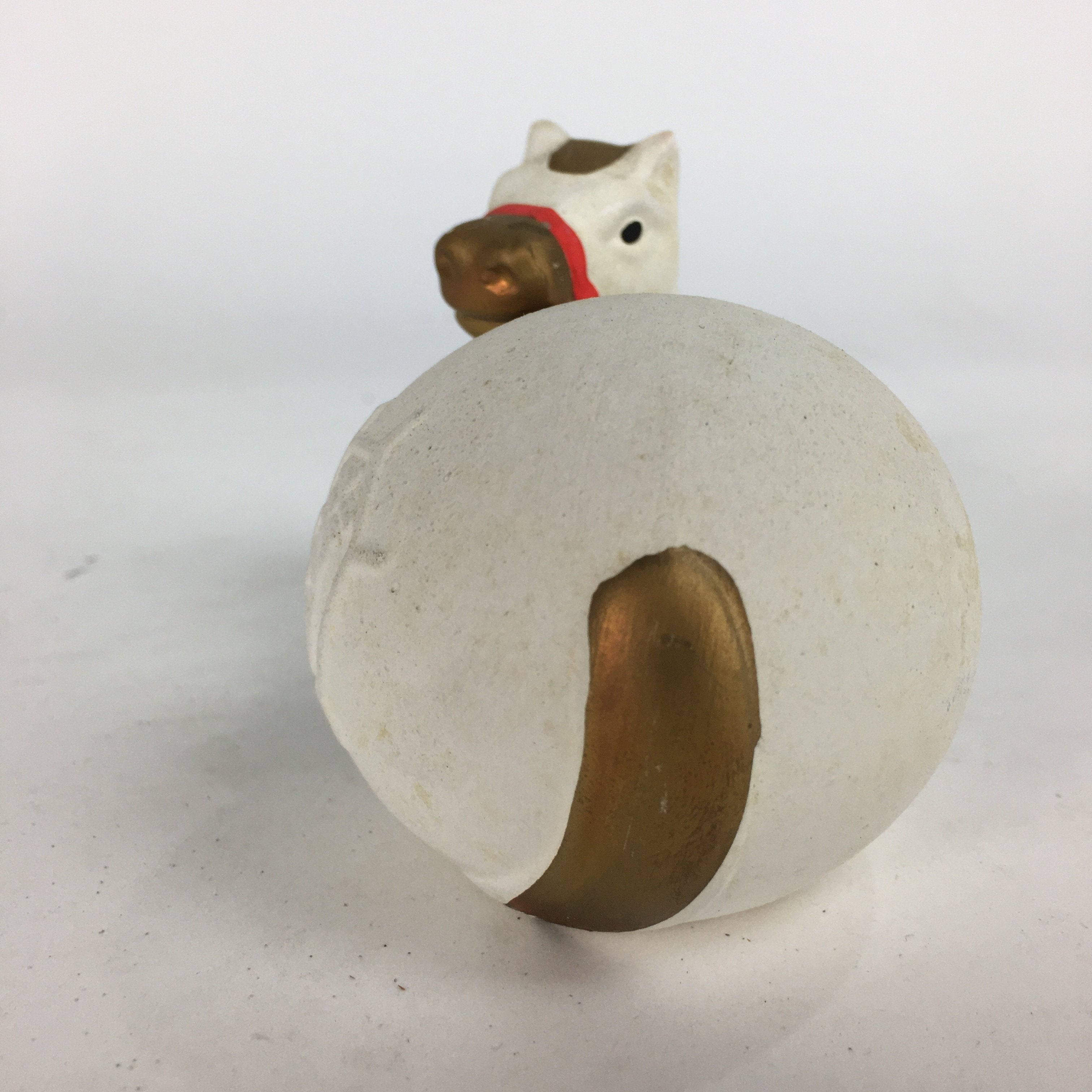 Japanese Kokeshi Doll Vtg Plaster Figurine Zodiac Horse Okimono White KF559