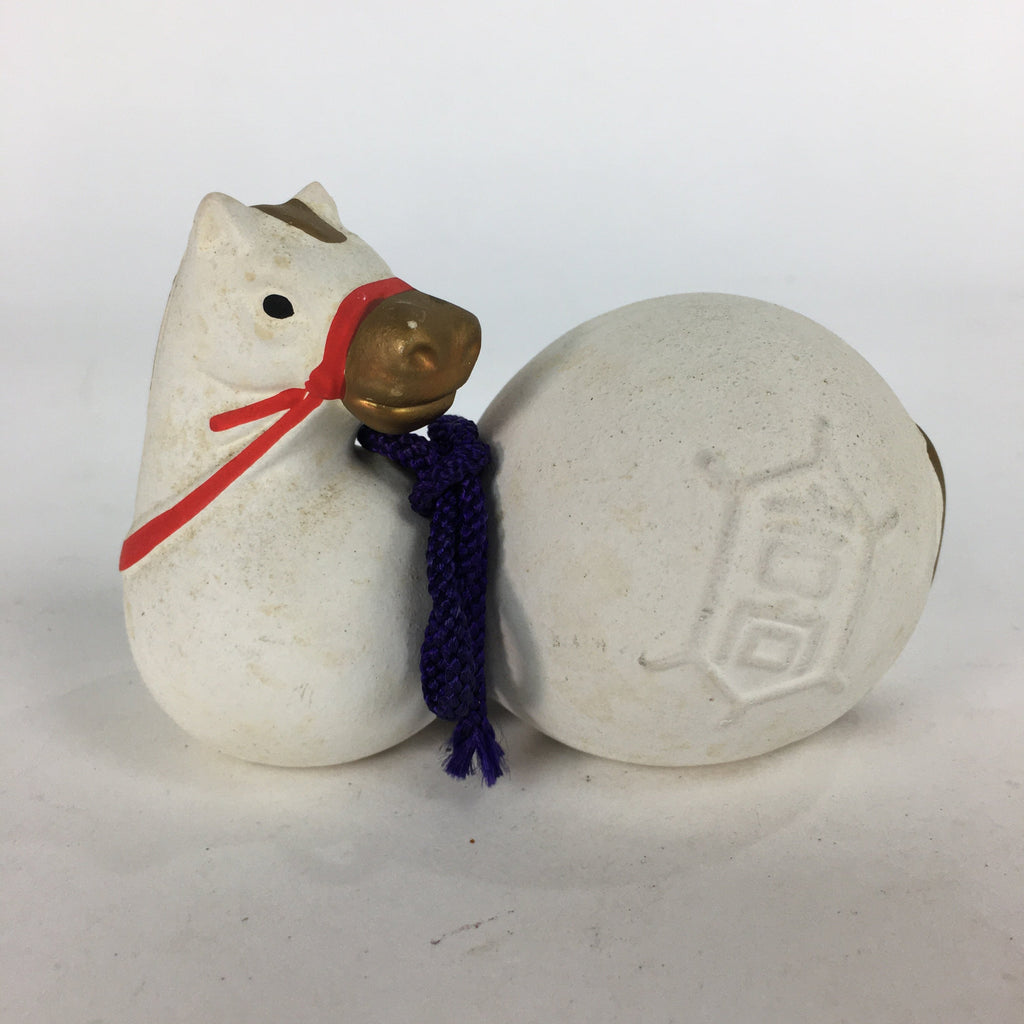 Japanese Kokeshi Doll Vtg Plaster Figurine Zodiac Horse Okimono White KF559