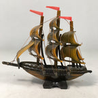 Japanese Kokeshi Doll Vtg Resin Figurine Sailing Ship Boat Brown KF429