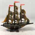 Japanese Kokeshi Doll Vtg Resin Figurine Sailing Ship Boat Brown KF429