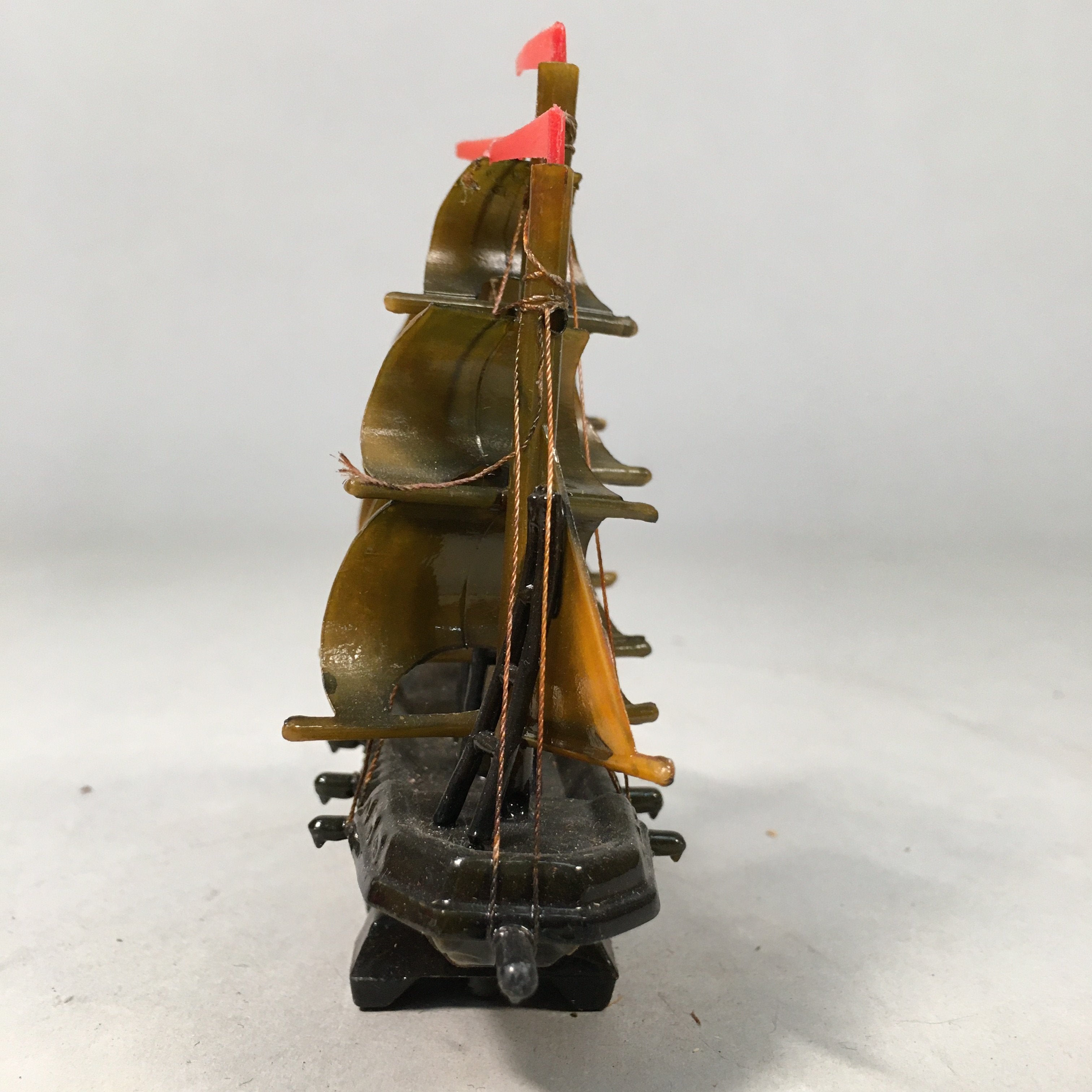 Japanese Kokeshi Doll Vtg Resin Figurine Sailing Ship Boat Brown KF429