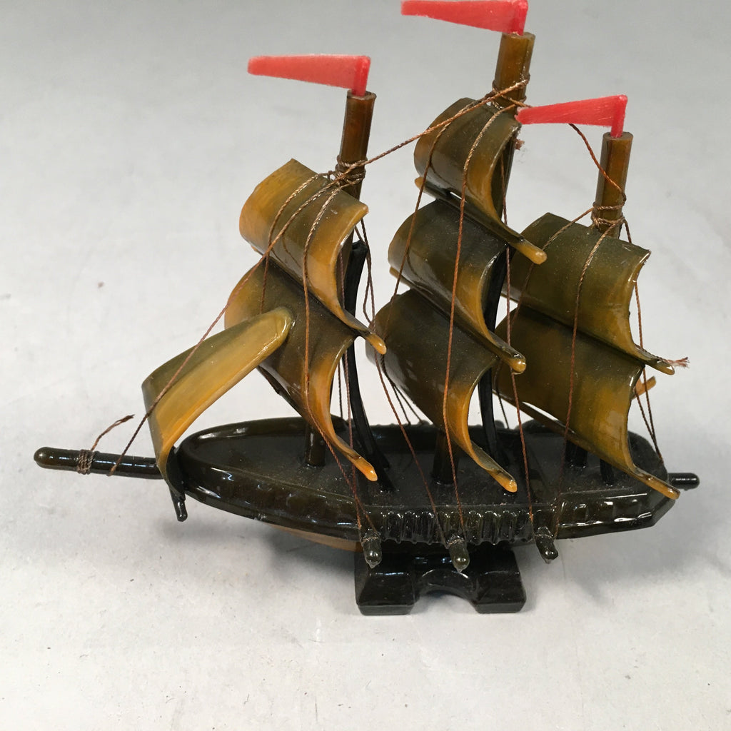 Japanese Kokeshi Doll Vtg Resin Figurine Sailing Ship Boat Brown KF429
