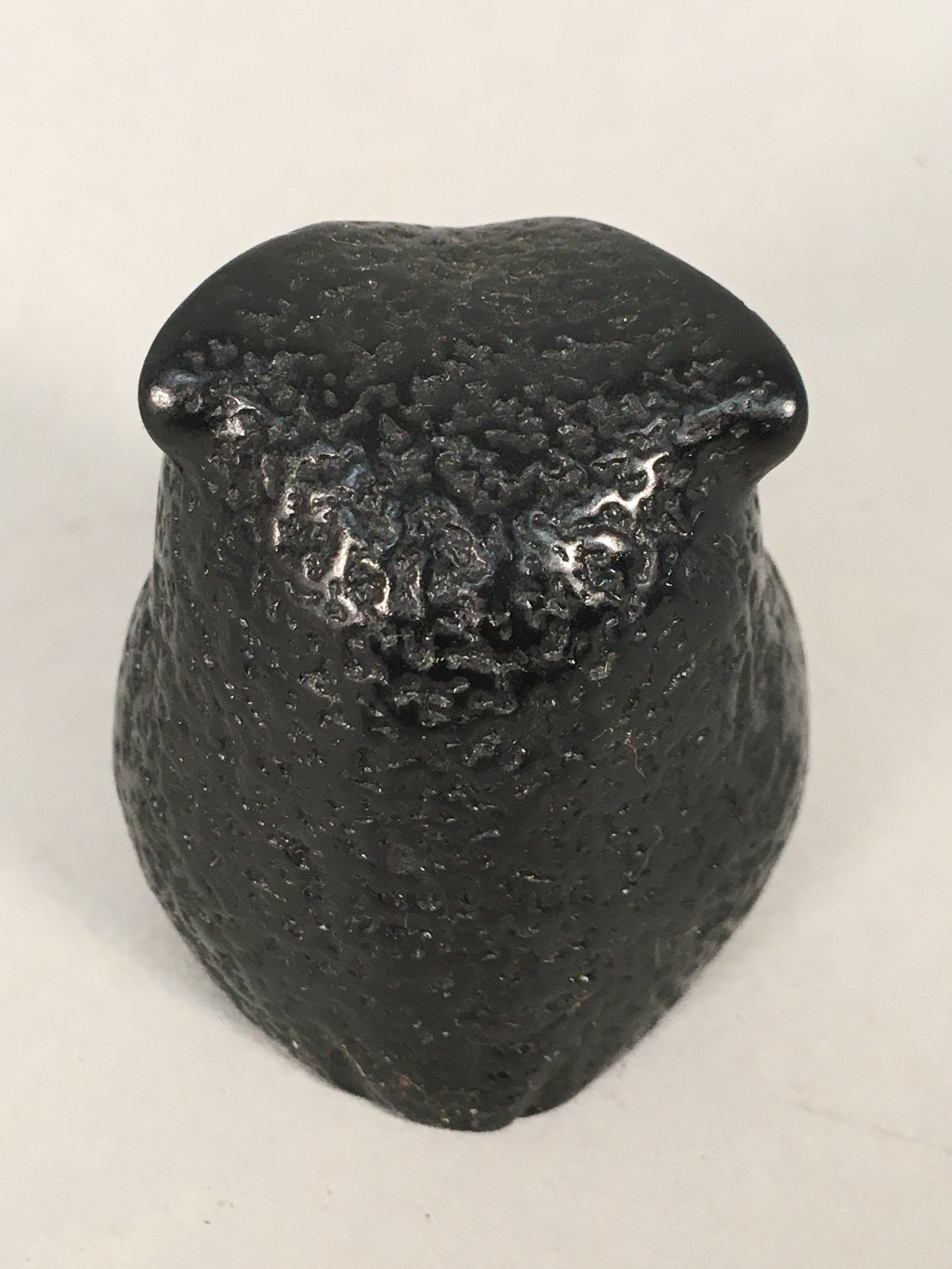 Japanese Kokeshi Doll Vtg Stone Figurine Owl Bird Lucky Charm Black KF495