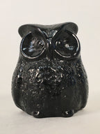 Japanese Kokeshi Doll Vtg Stone Figurine Owl Bird Lucky Charm Black KF495