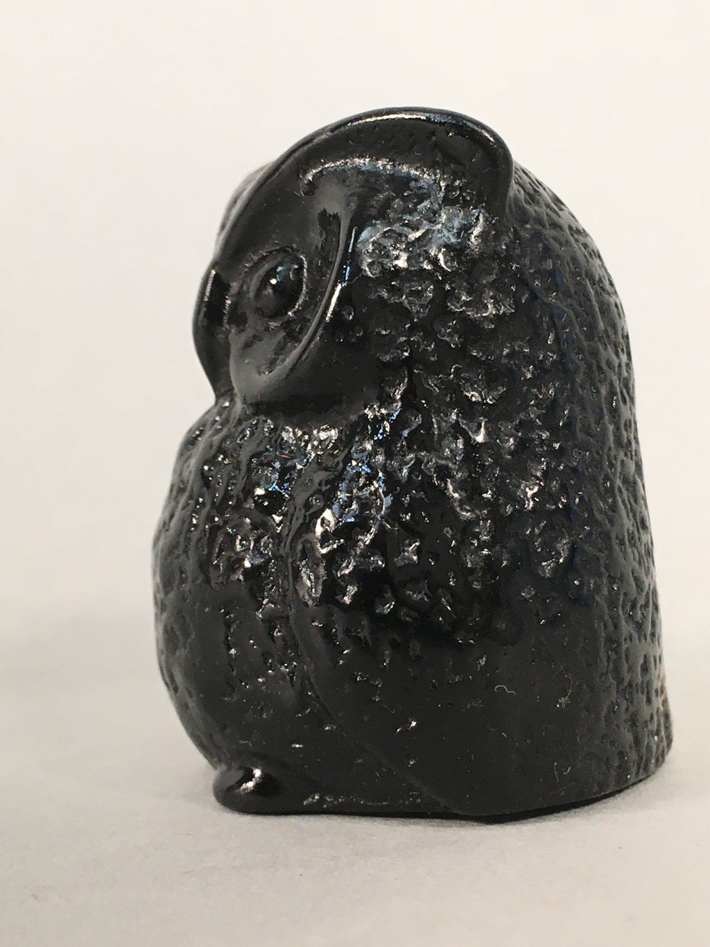 Japanese Kokeshi Doll Vtg Stone Figurine Owl Bird Lucky Charm Black KF495