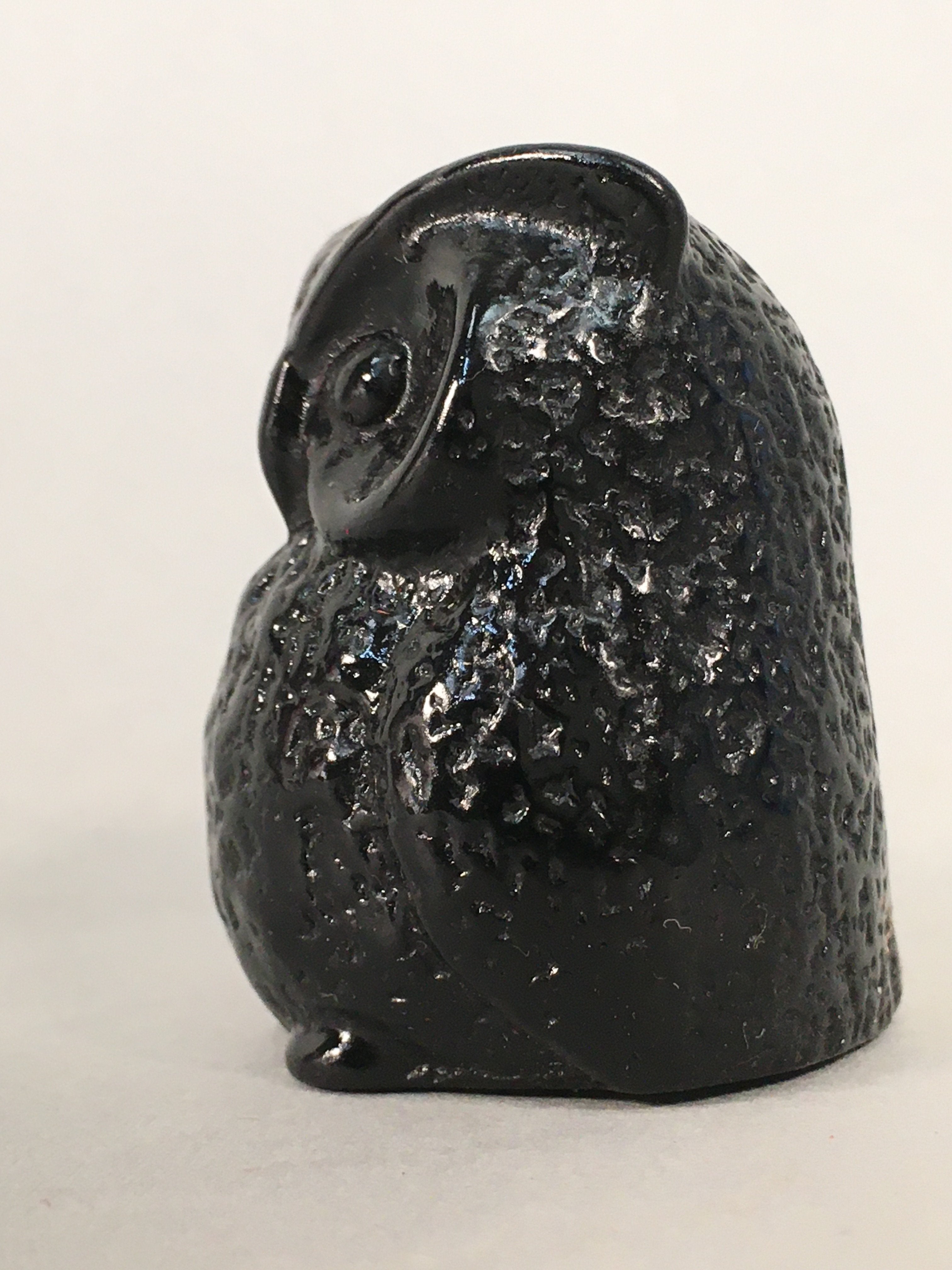 Japanese Kokeshi Doll Vtg Stone Figurine Owl Bird Lucky Charm Black KF495