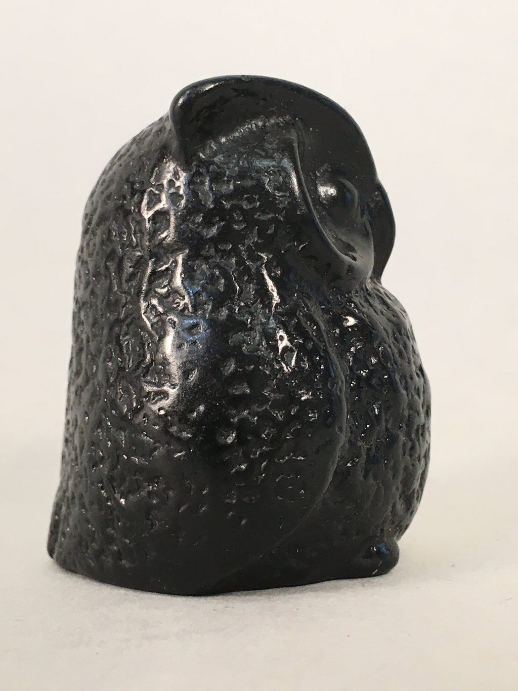 Japanese Kokeshi Doll Vtg Stone Figurine Owl Bird Lucky Charm Black KF495