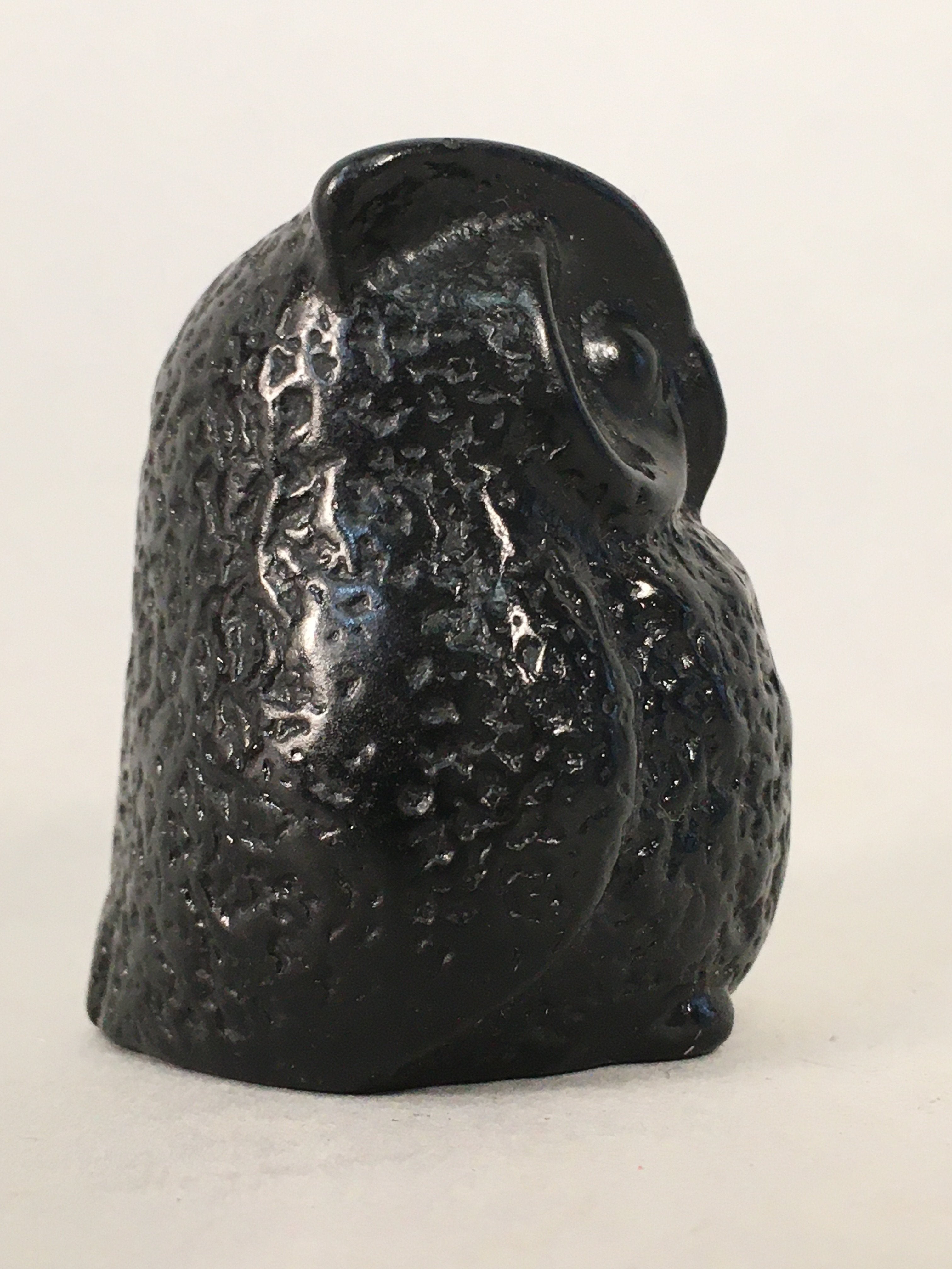 Japanese Kokeshi Doll Vtg Stone Figurine Owl Bird Lucky Charm Black KF495