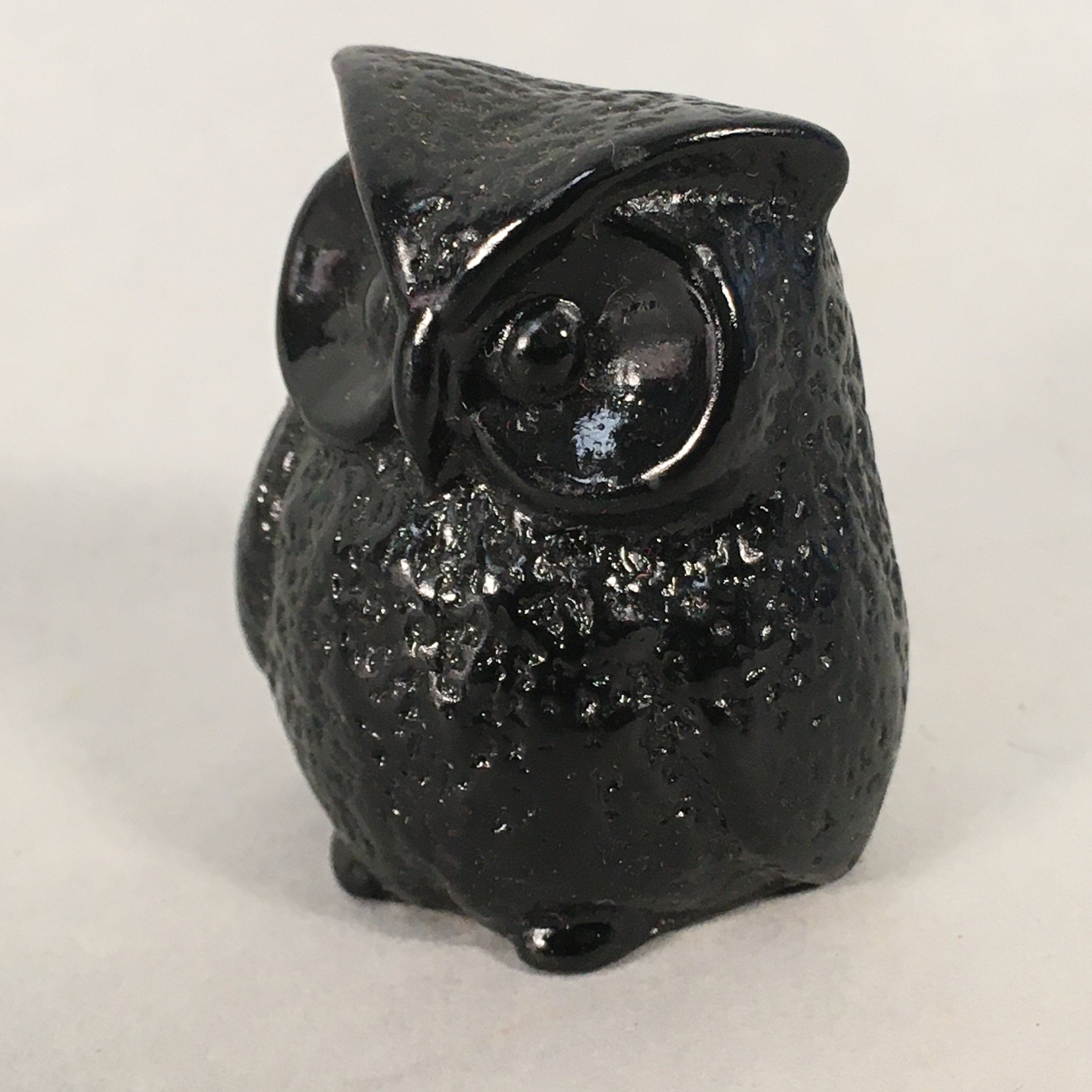 Japanese Kokeshi Doll Vtg Stone Figurine Owl Bird Lucky Charm Black KF495