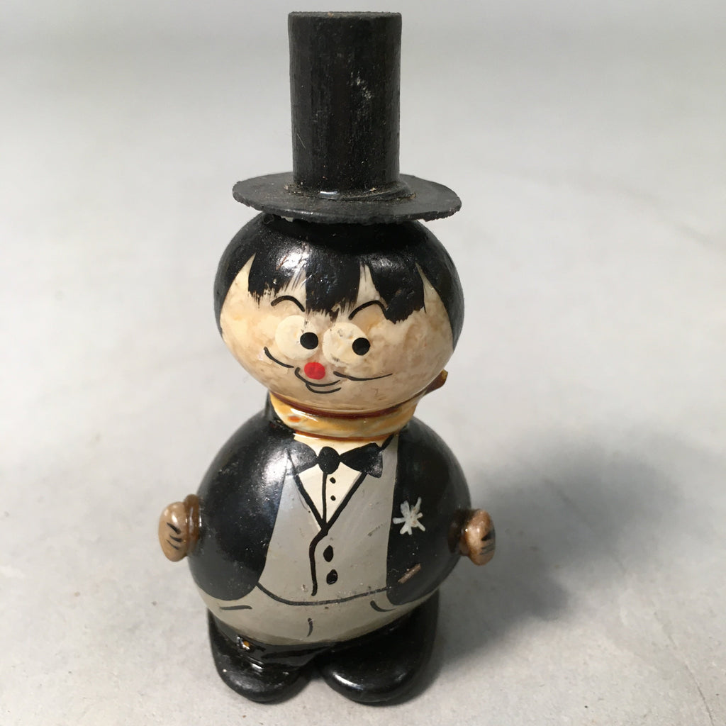 Japanese Kokeshi Doll Vtg Stone Figurine Silk Hat Tuxedo Man Round KF387