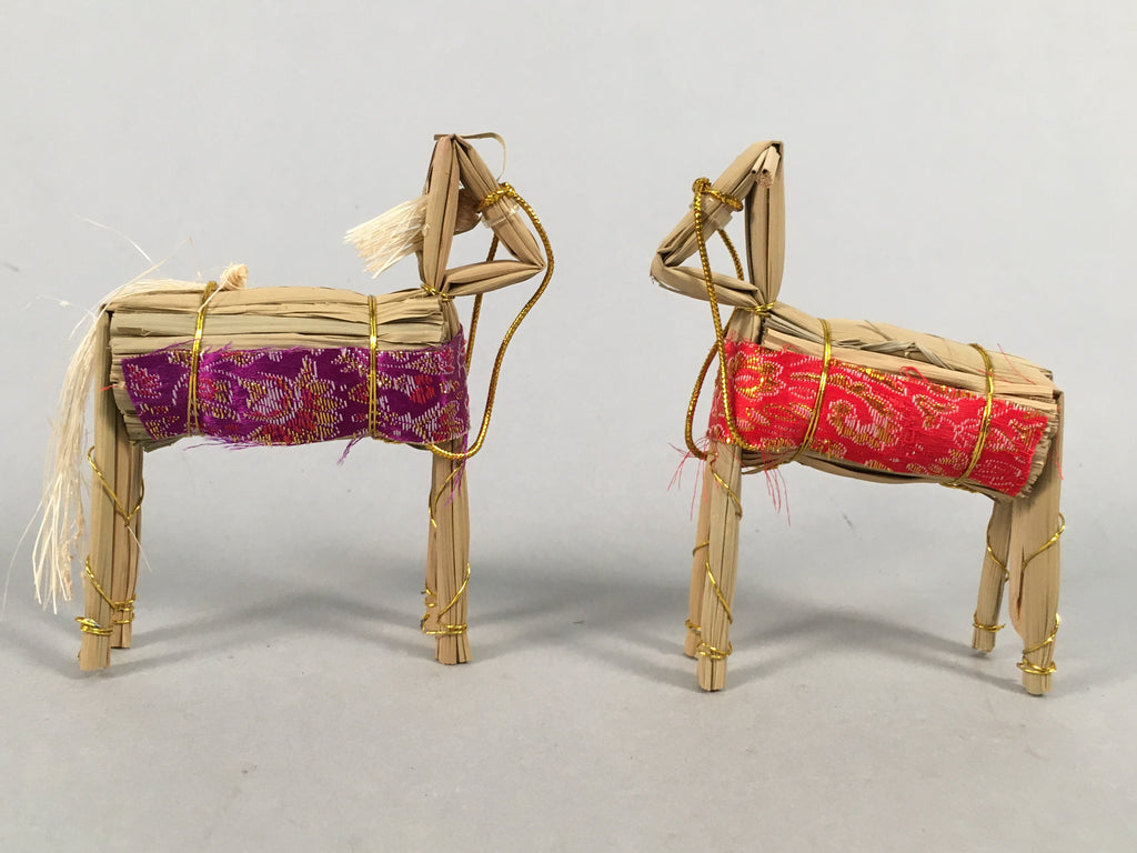 Japanese Kokeshi Doll Vtg Straw Horse Set Obon Higan Hatsubon Decoration KF535