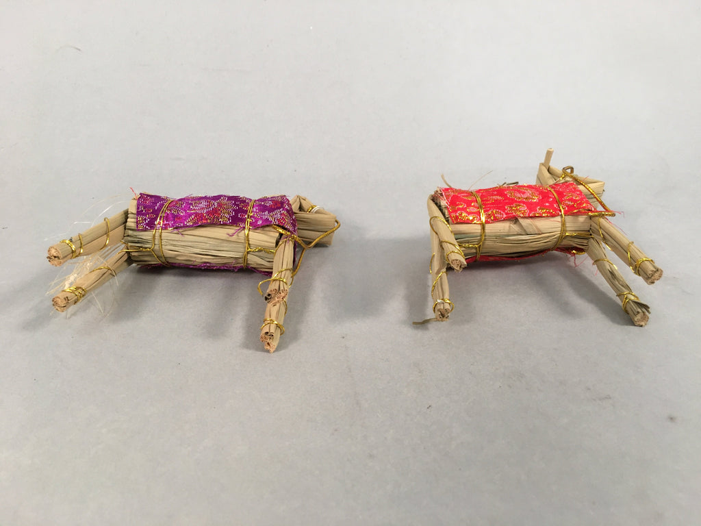 Japanese Kokeshi Doll Vtg Straw Horse Set Obon Higan Hatsubon Decoration KF535