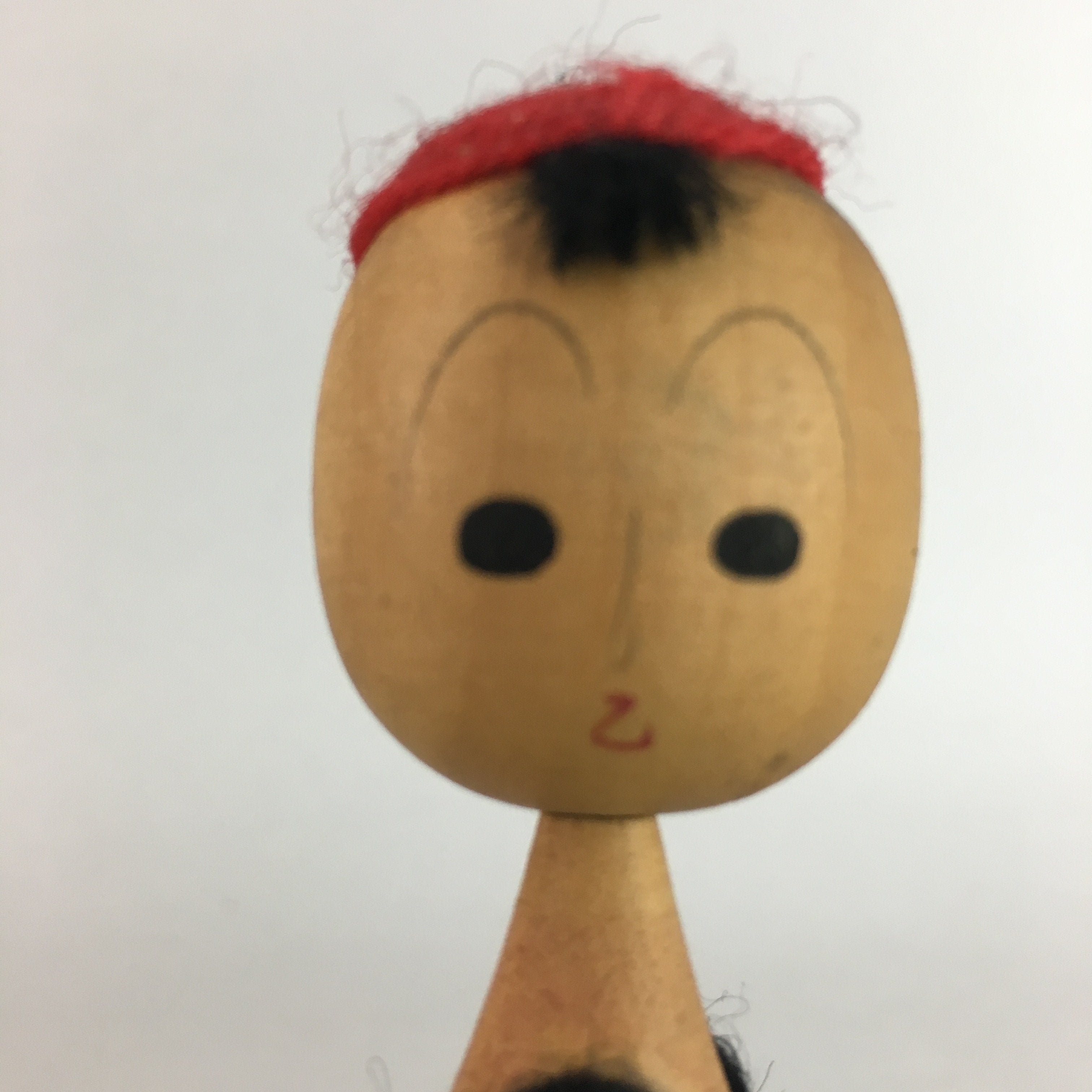 Japanese Kokeshi Doll Vtg Wood Carving Figurine Child Woolen Yarn KF149
