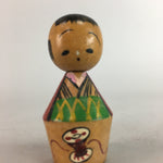 Japanese Kokeshi Doll Vtg Wood Carving Figurine Kimono Girl Drum KF152