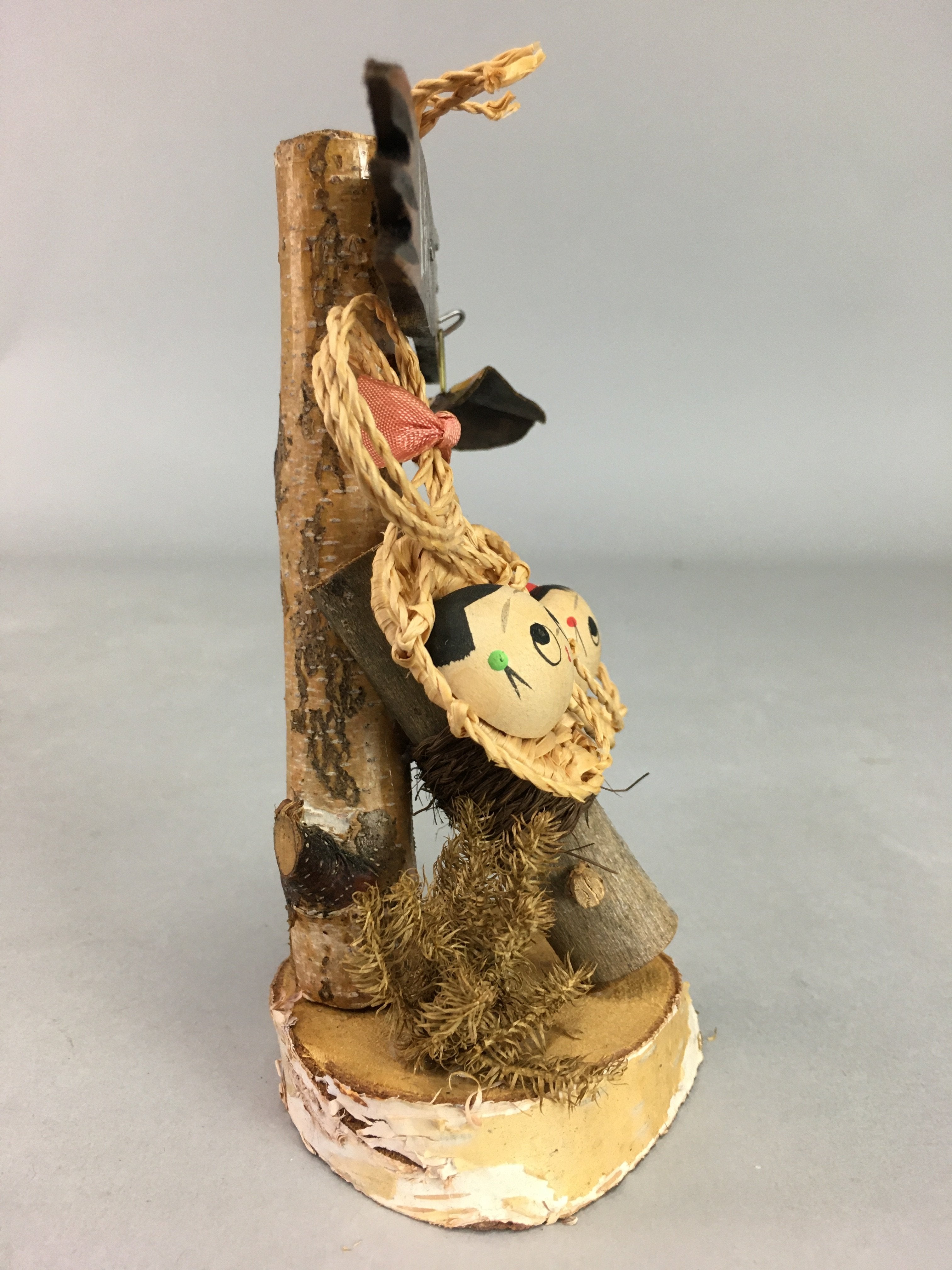 Japanese Kokeshi Doll Vtg Wooden Figurine Baby Face Kanji Brown KF276