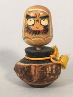 Japanese Kokeshi Doll Vtg Wooden Figurine Bark Daruma Wobbly KF492