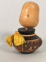 Japanese Kokeshi Doll Vtg Wooden Figurine Bark Daruma Wobbly KF492