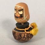 Japanese Kokeshi Doll Vtg Wooden Figurine Bark Daruma Wobbly KF492