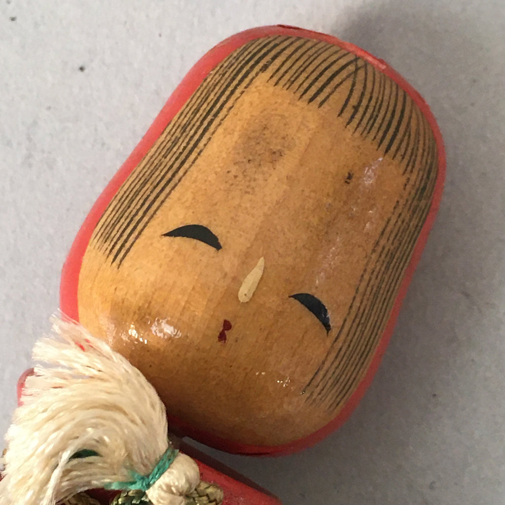 Japanese Kokeshi Doll Vtg Wooden Figurine Girl Child Red Hood Kid KF493
