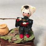 Japanese Kokeshi Doll Vtg Wooden Figurine Girl Fishing Tateshina Lake KF393