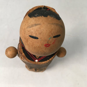 Japanese Kokeshi Doll Vtg Wooden Figurine Girl School Uniform Work Pants KF414