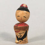 Japanese Kokeshi Doll Vtg Wooden Figurine Girl Wobbly Head Bark Red KF491