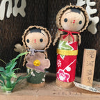 Japanese Kokeshi Doll Vtg Wooden Figurine Kids Hood Kimono Kanji KF506