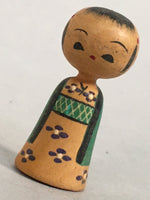 Japanese Kokeshi Doll Vtg Wooden Figurine Kimono Girl Kid Green KF477