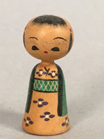 Japanese Kokeshi Doll Vtg Wooden Figurine Kimono Girl Kid Green KF477