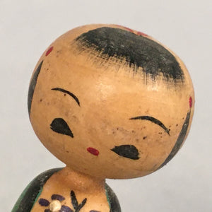 Japanese Kokeshi Doll Vtg Wooden Figurine Kimono Girl Kid Green KF477