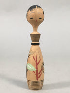 Japanese Kokeshi Doll Vtg Wooden Figurine Long Neck Tree Leaf KF452