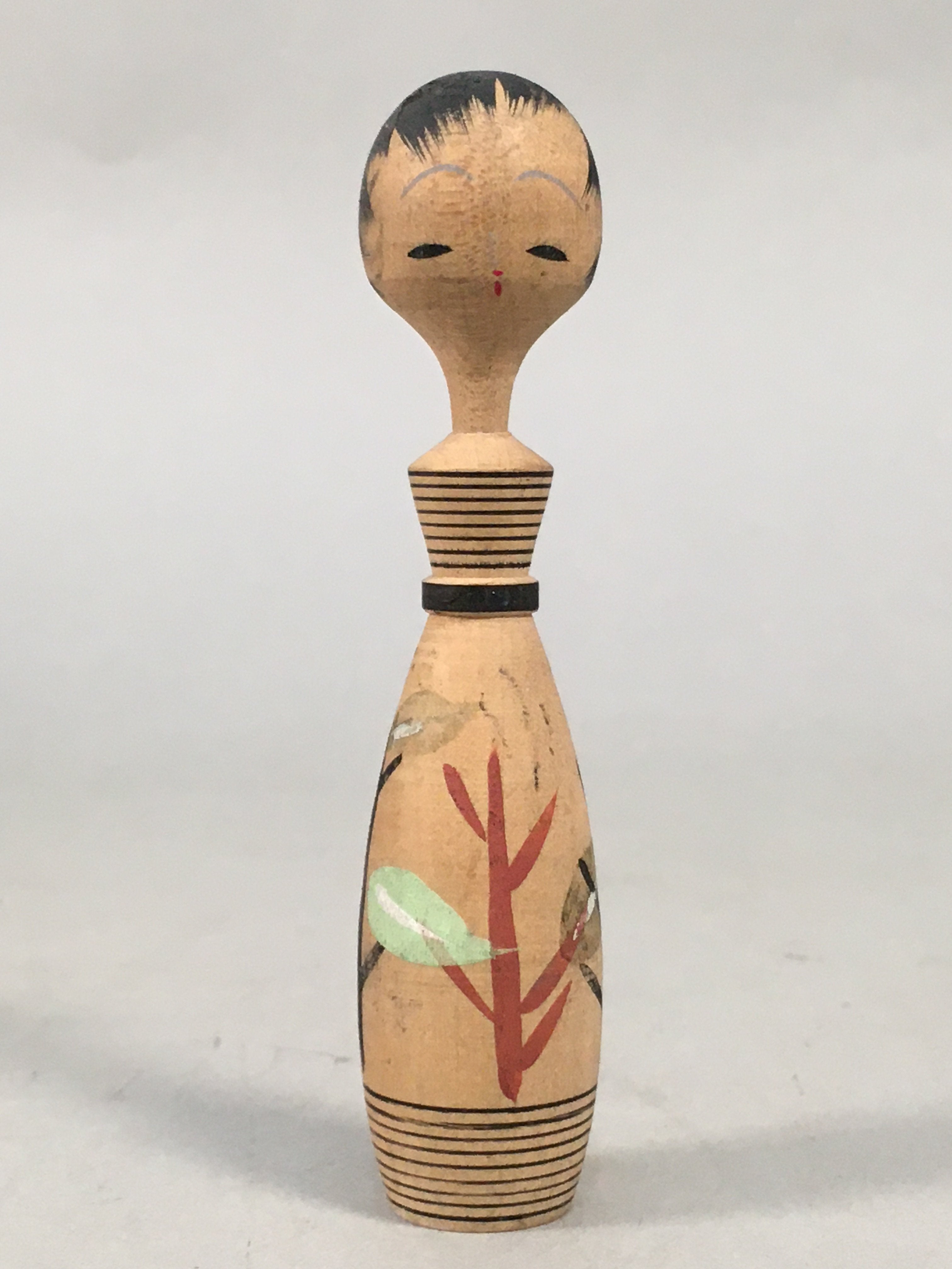 Japanese Kokeshi Doll Vtg Wooden Figurine Long Neck Tree Leaf KF452