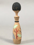 Japanese Kokeshi Doll Vtg Wooden Figurine Long Neck Tree Leaf KF452