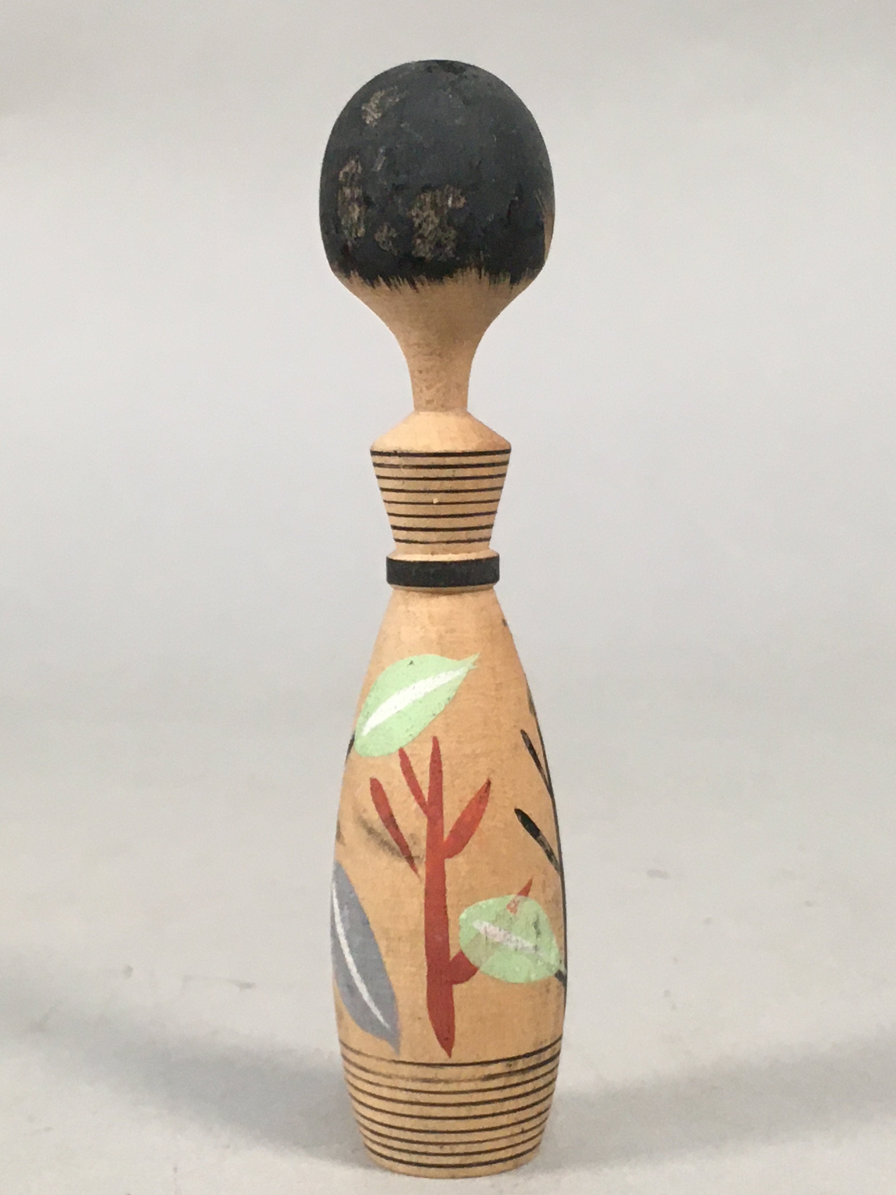 Japanese Kokeshi Doll Vtg Wooden Figurine Long Neck Tree Leaf KF452