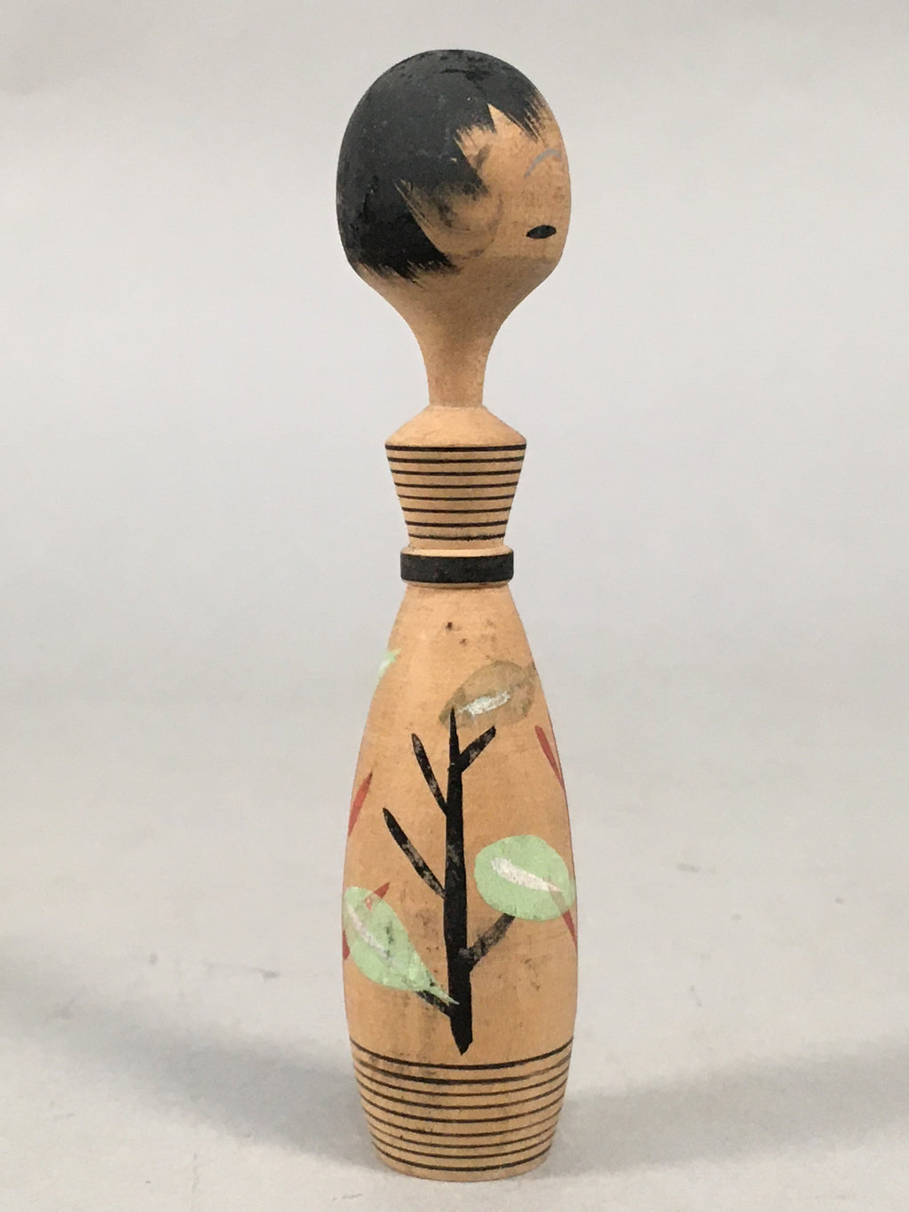 Japanese Kokeshi Doll Vtg Wooden Figurine Long Neck Tree Leaf KF452