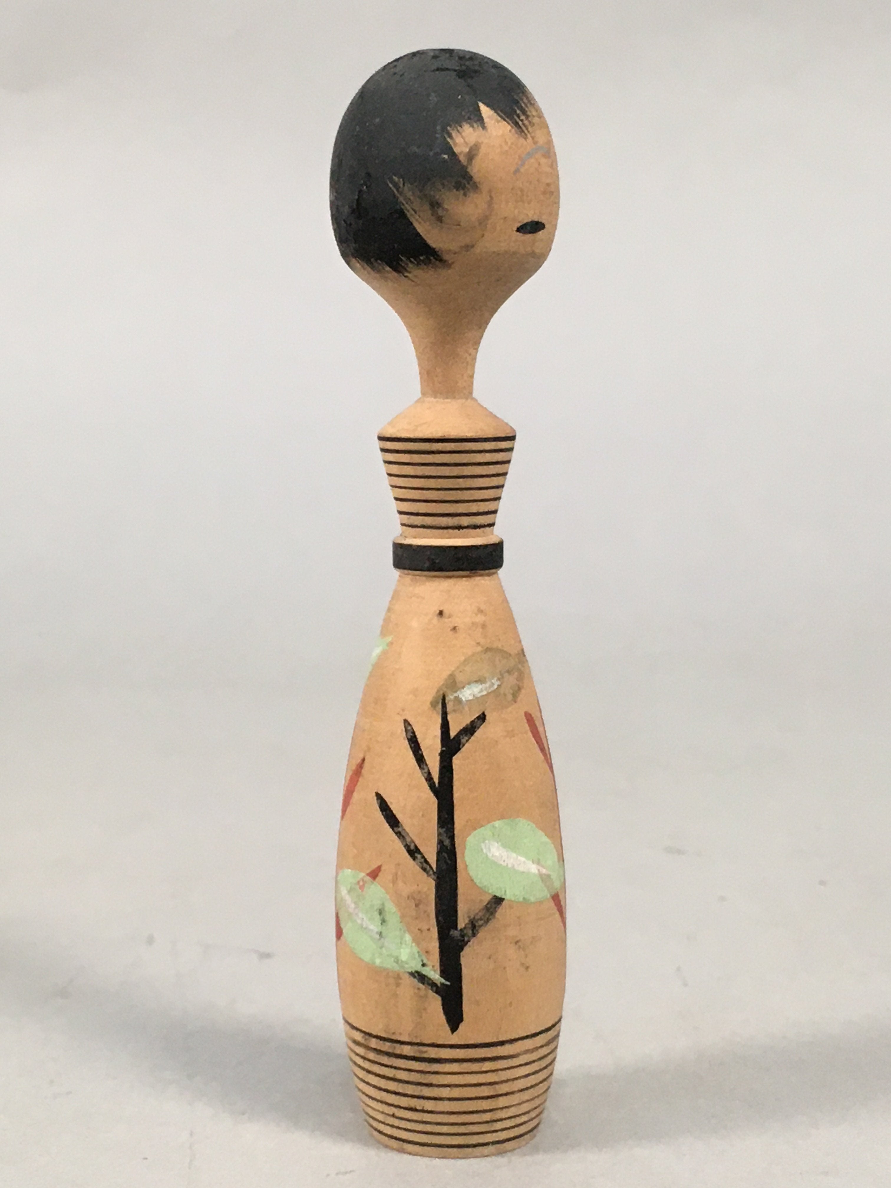 Japanese Kokeshi Doll Vtg Wooden Figurine Long Neck Tree Leaf KF452