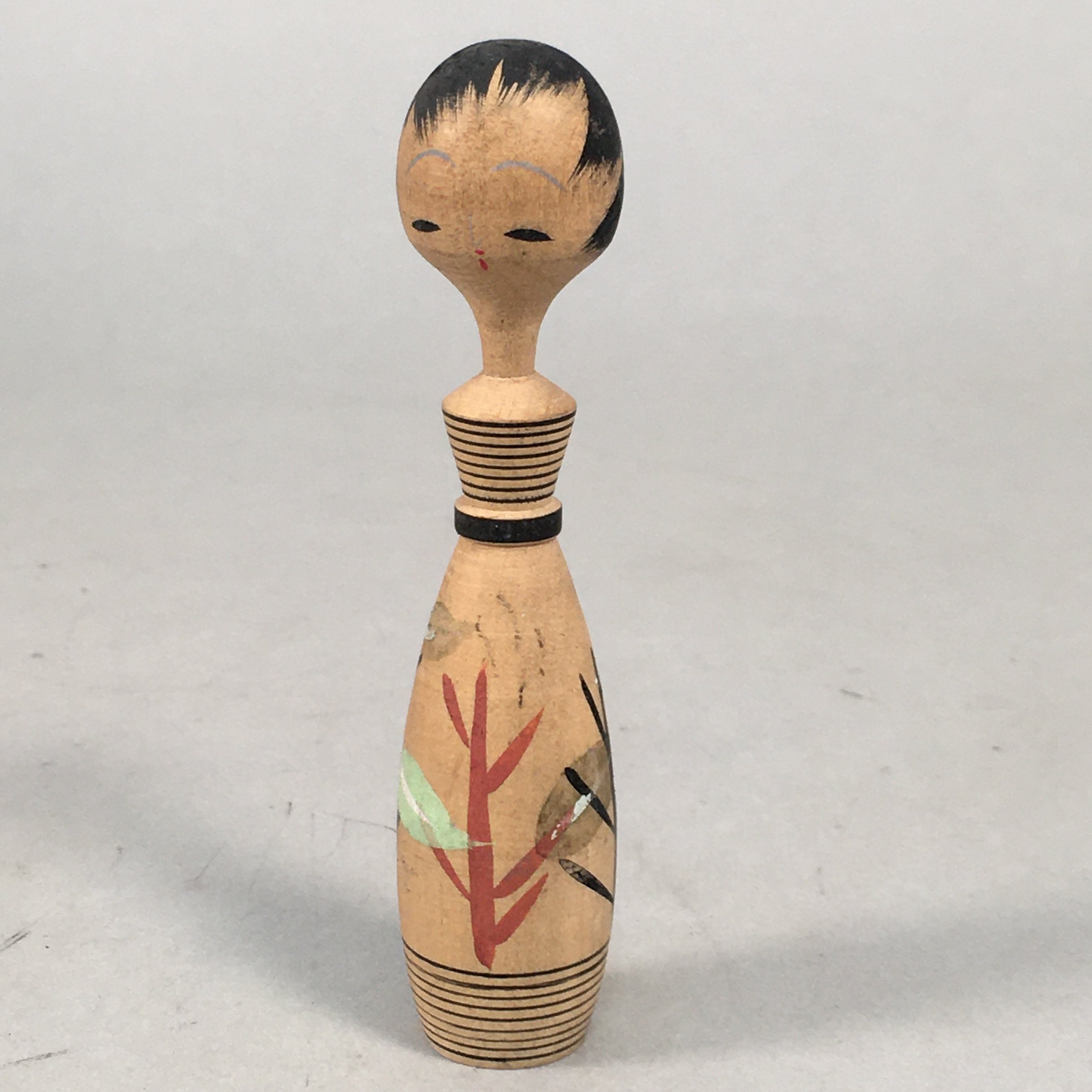 Japanese Kokeshi Doll Vtg Wooden Figurine Long Neck Tree Leaf KF452
