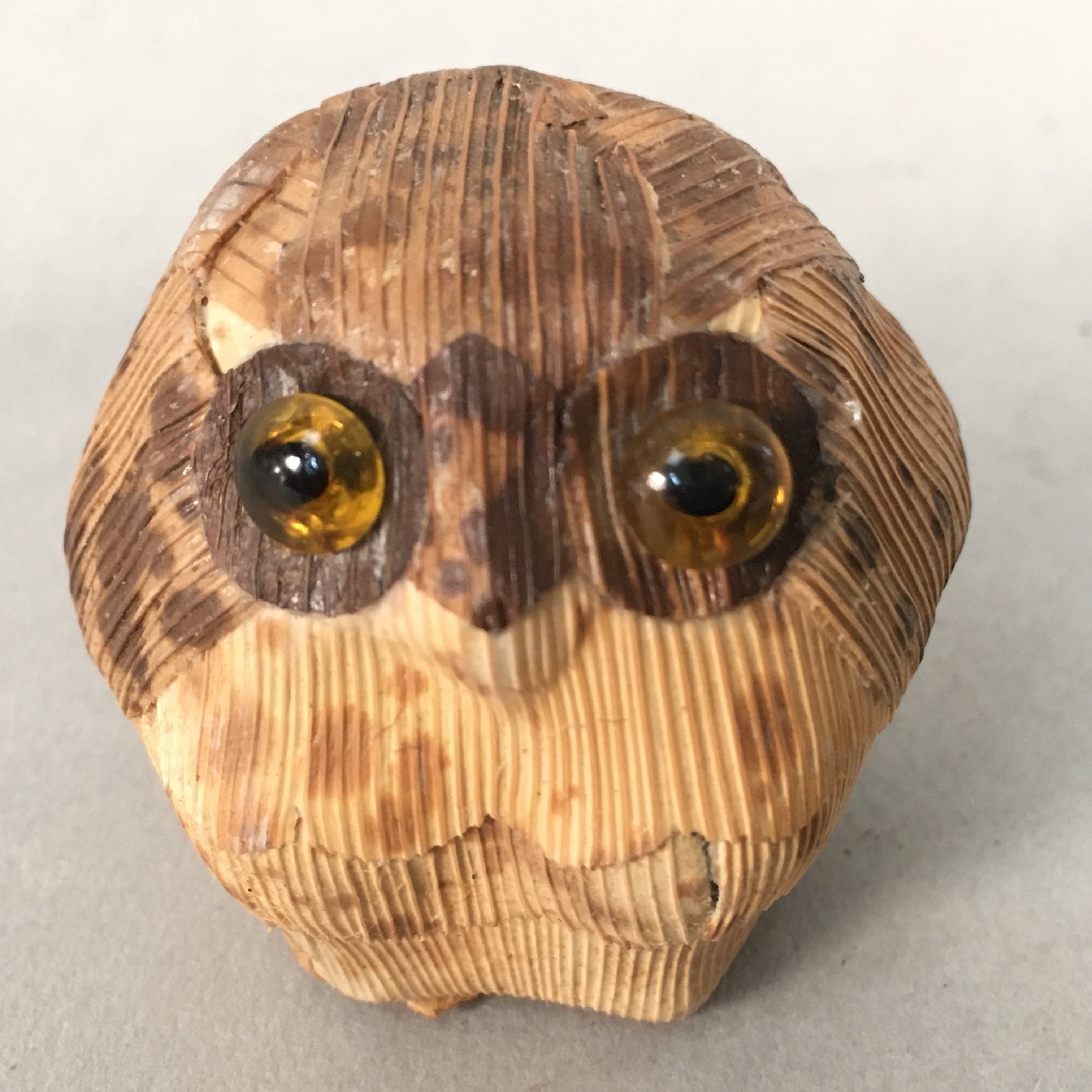 Japanese Kokeshi Doll Vtg Wooden Figurine Owl Bird Lucky Charm Bamboo KF497