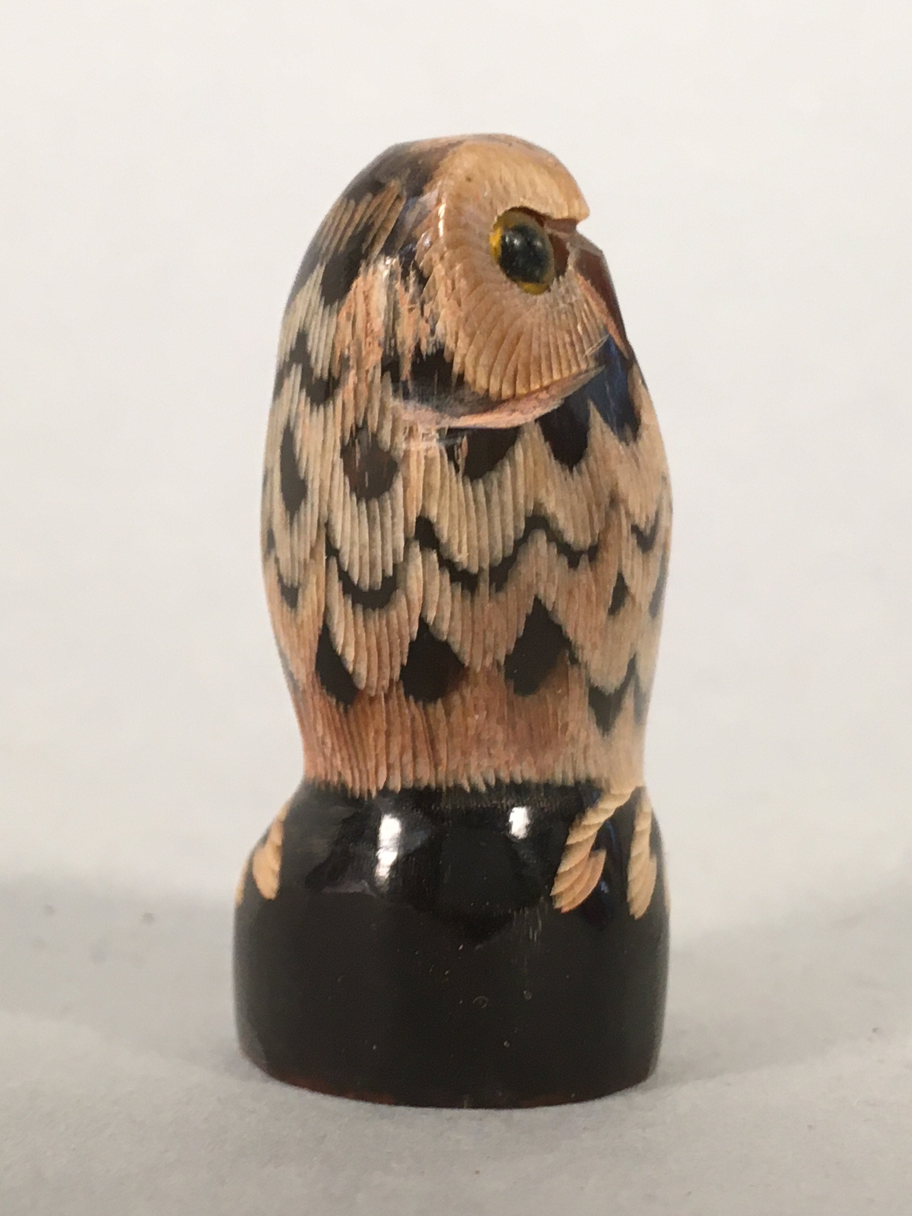 Japanese Kokeshi Doll Vtg Wooden Figurine Owl Bird Lucky Charm KF496