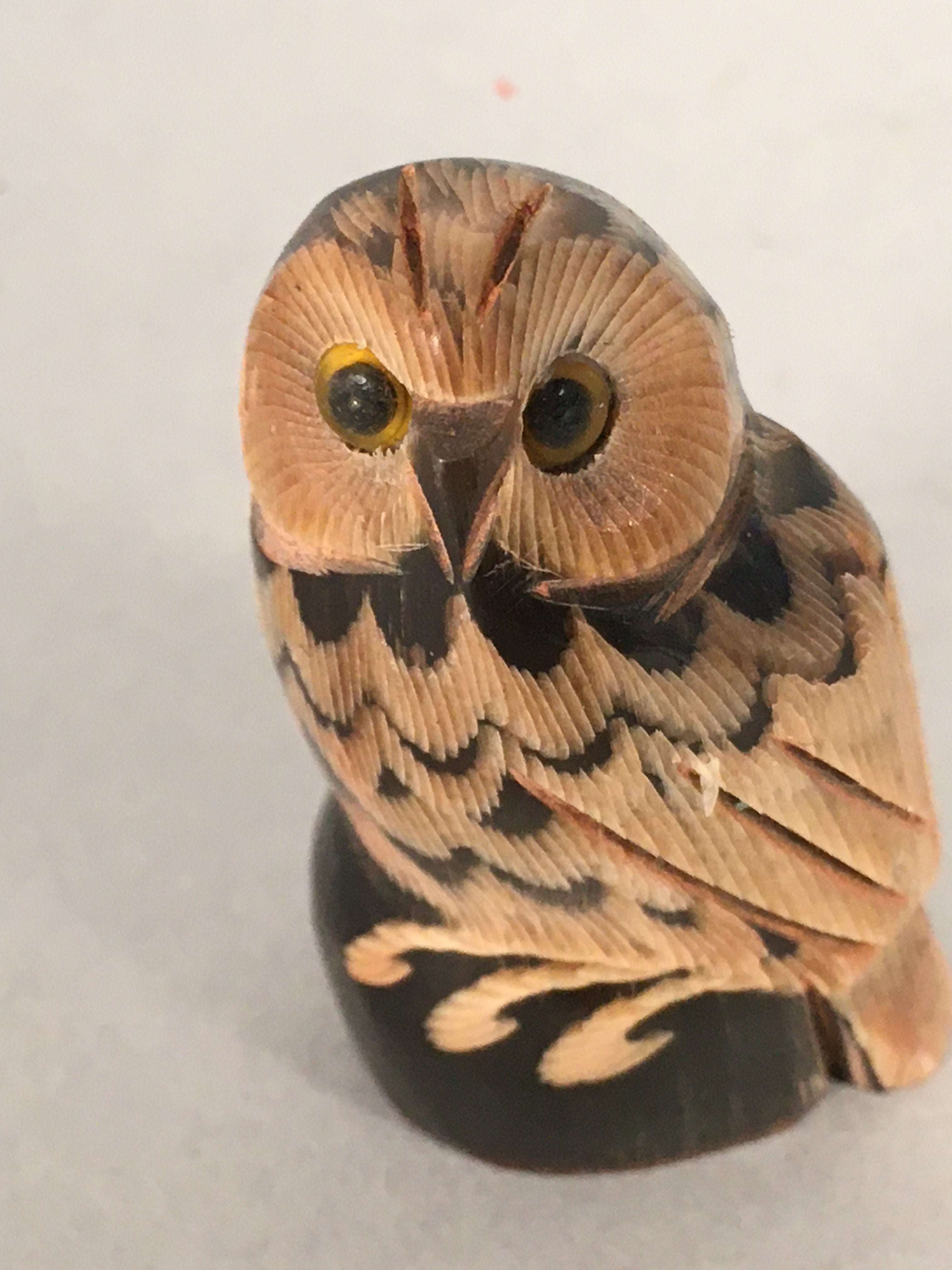 Japanese Kokeshi Doll Vtg Wooden Figurine Owl Bird Lucky Charm KF496