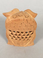 Japanese Kokeshi Doll Vtg Wooden Figurine Owl Bird Lucky Charm Lattice KF498