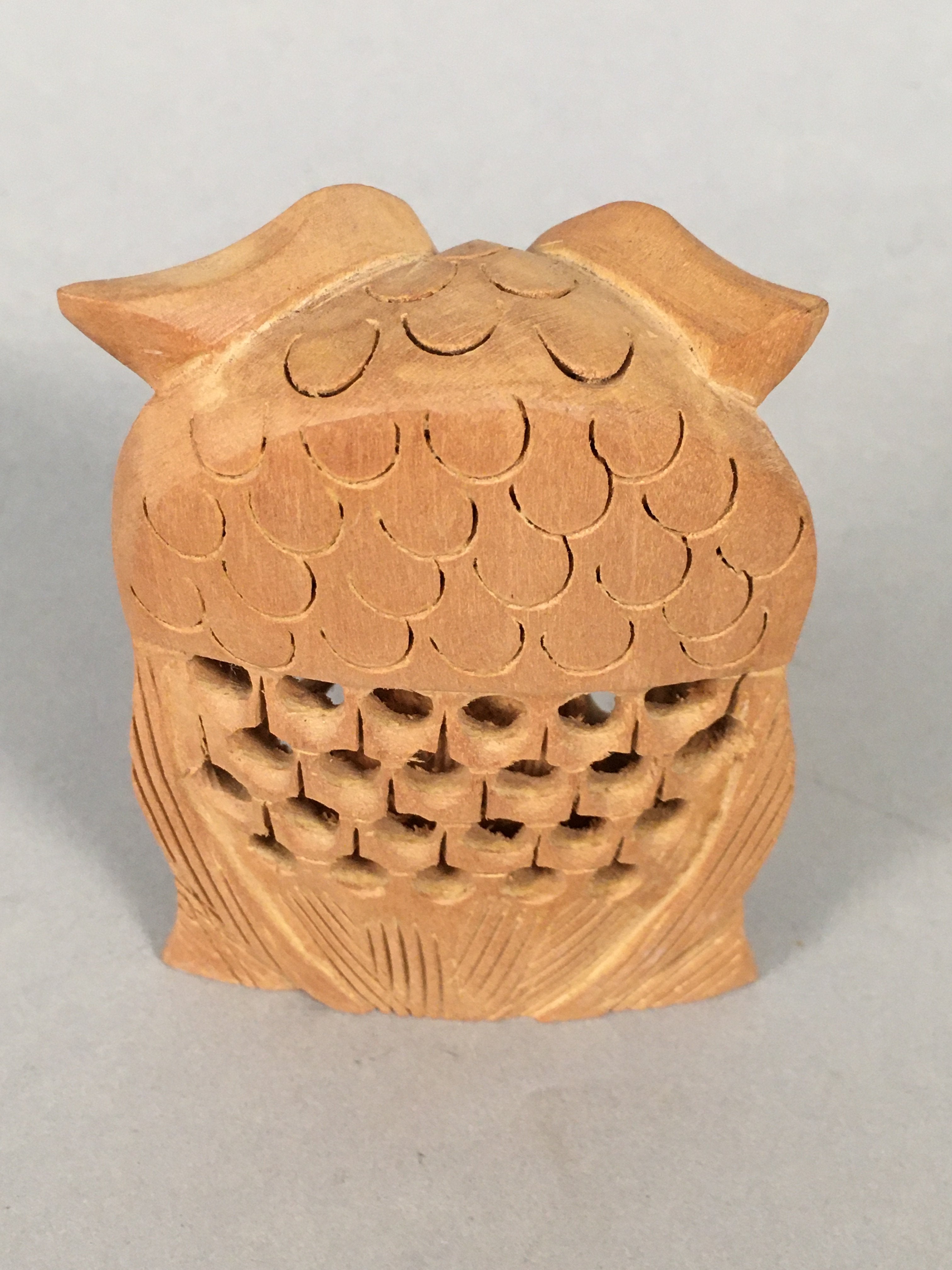 Japanese Kokeshi Doll Vtg Wooden Figurine Owl Bird Lucky Charm Lattice KF498
