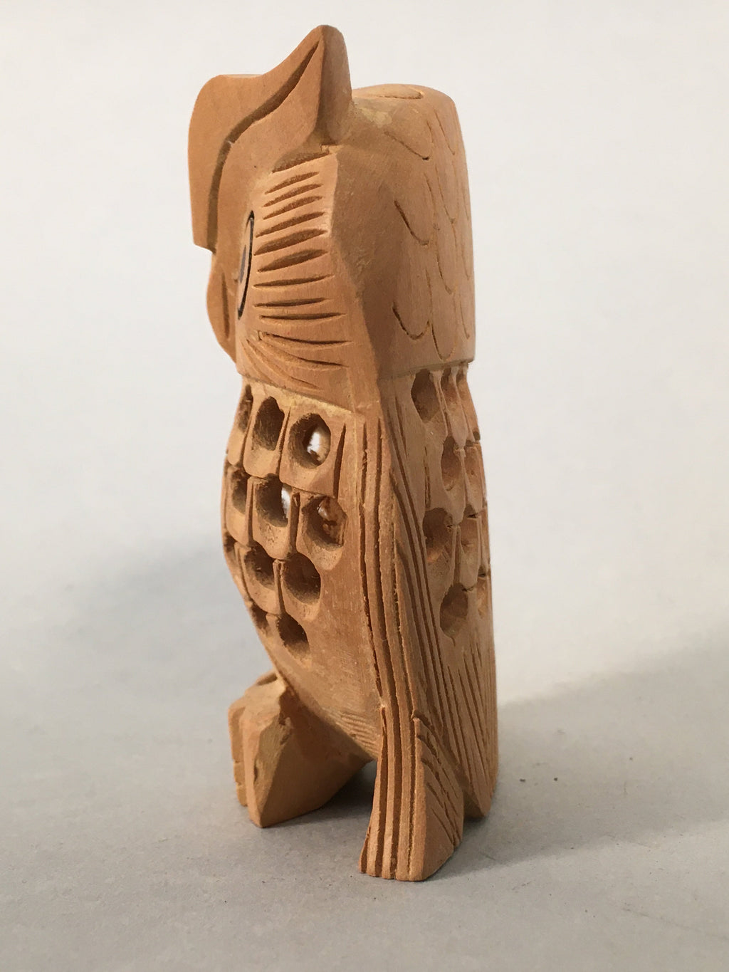 Japanese Kokeshi Doll Vtg Wooden Figurine Owl Bird Lucky Charm Lattice KF498