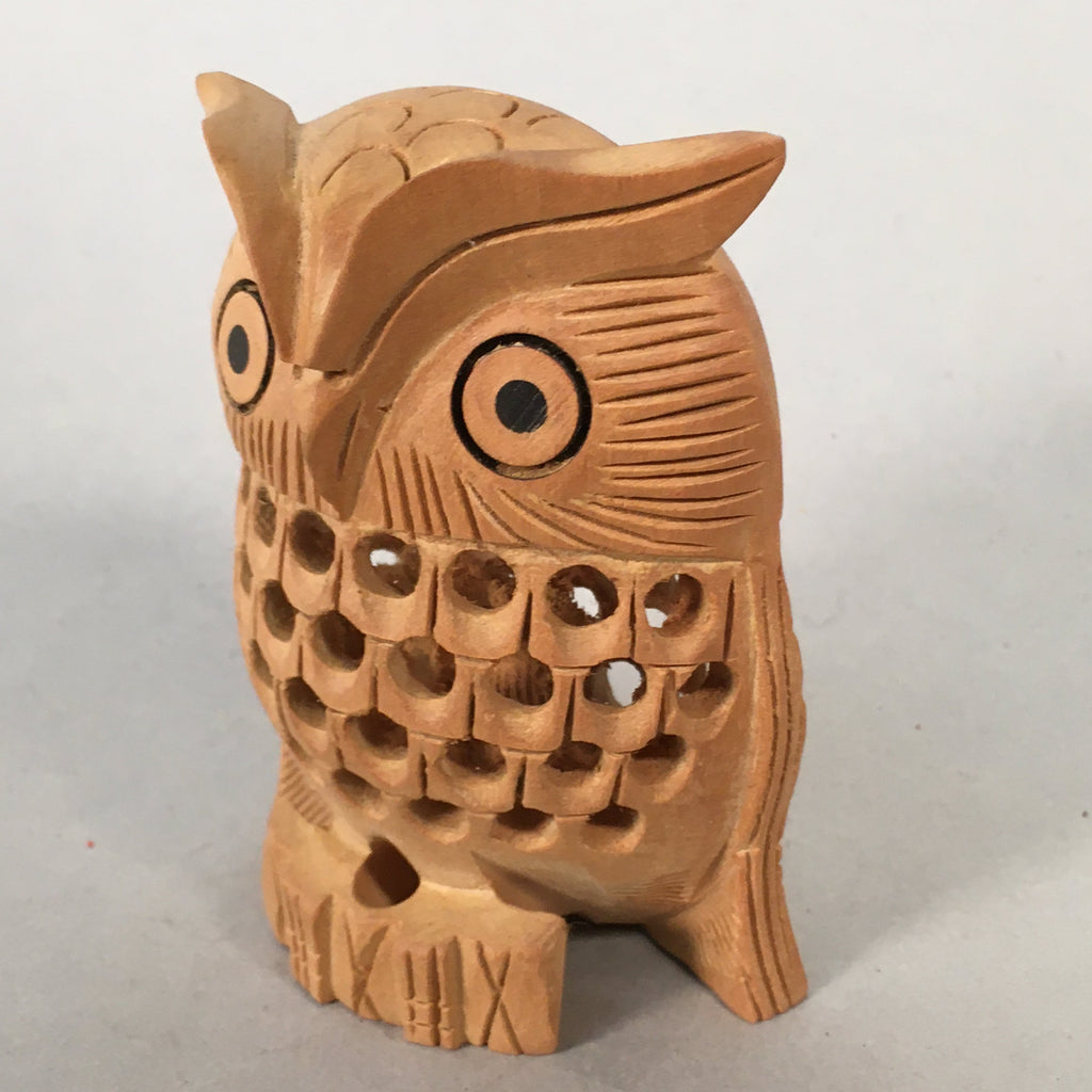 Japanese Kokeshi Doll Vtg Wooden Figurine Owl Bird Lucky Charm Lattice KF498