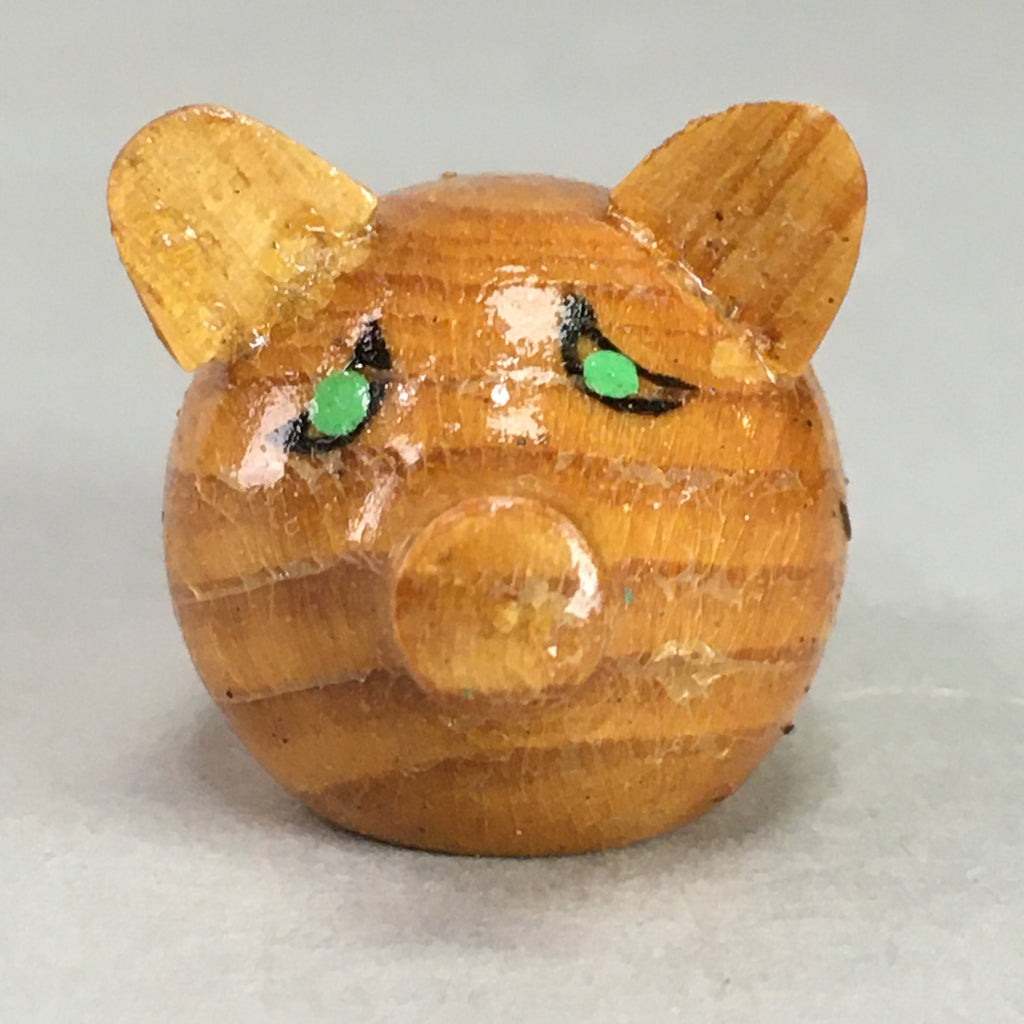 Japanese Kokeshi Doll Vtg Wooden Figurine Pig Animal Brown KF285